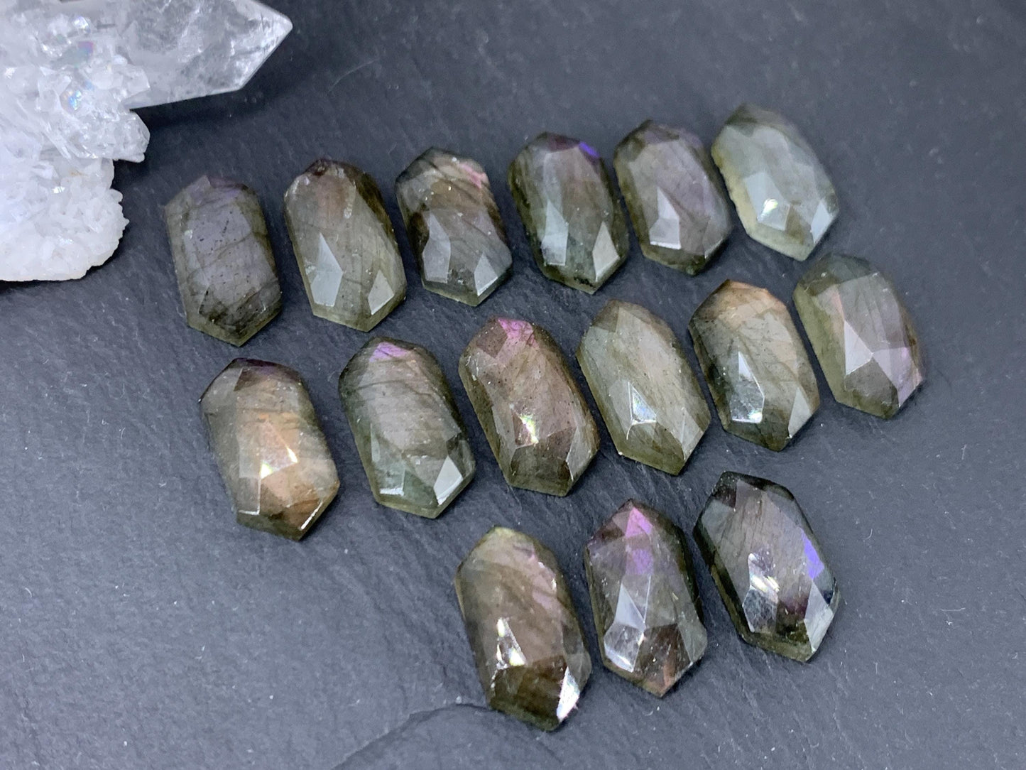 Faceted Labradorite long hexagon 8x16mm cabochon