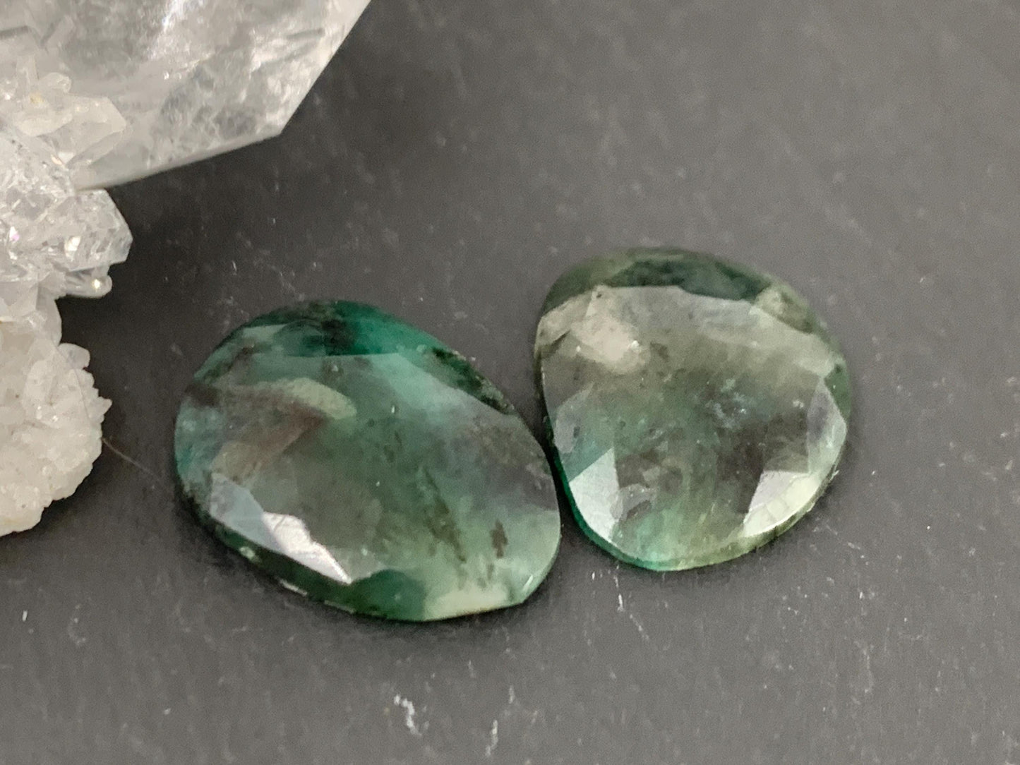 Faceted Emerald pair 13x17x4mm cabochon