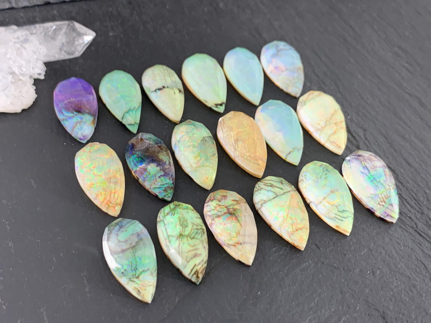 Faceted Monarch Opal pear 10x20mm cabochons - Doublet cabochons