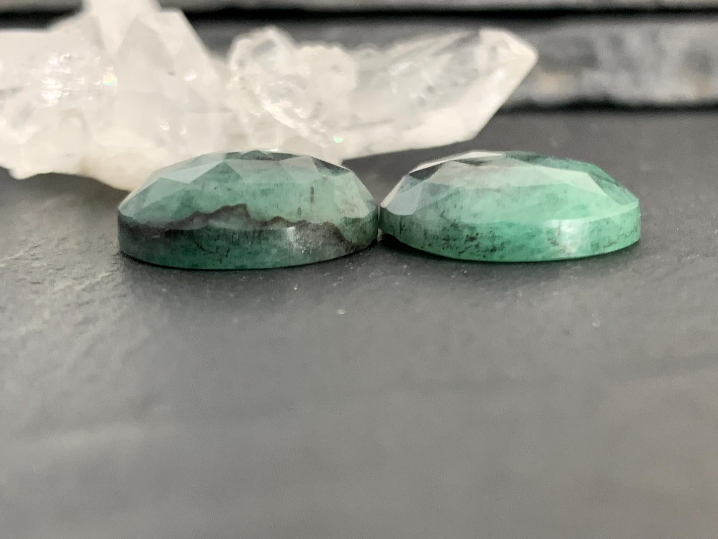 Faceted Emerald Pair 15x18x5mm cabochon