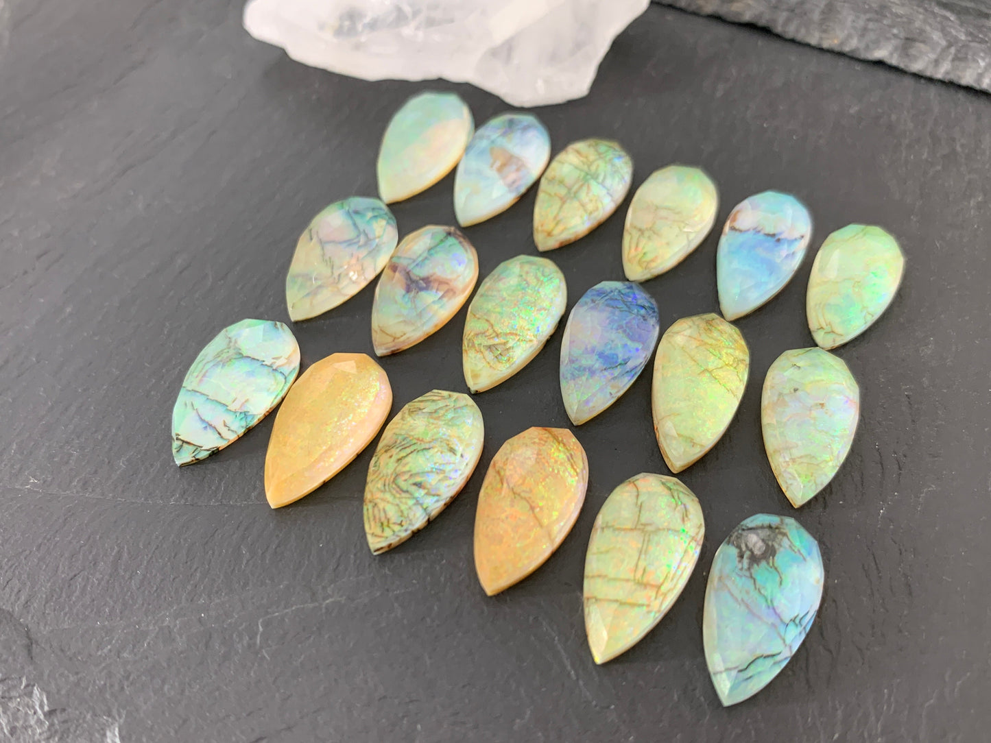 Faceted Monarch Opal pear 10x20mm cabochons - Doublet cabochons (AO65-3)