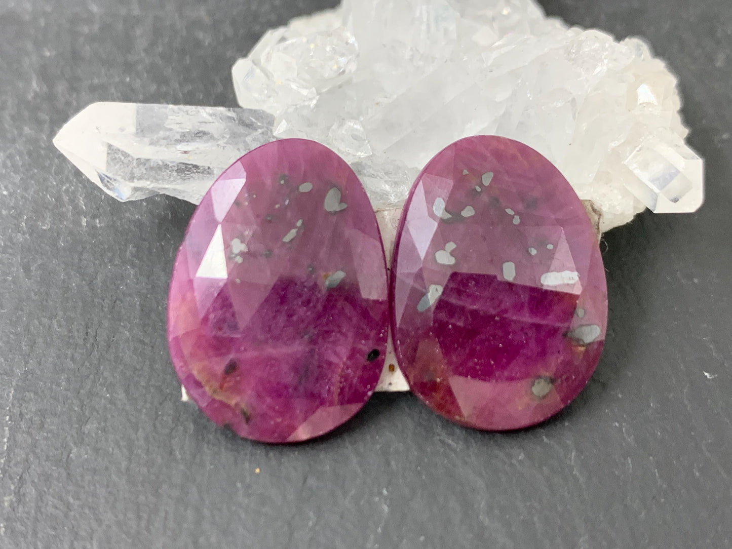 Faceted Ruby pair 13x19x3mm cabochon