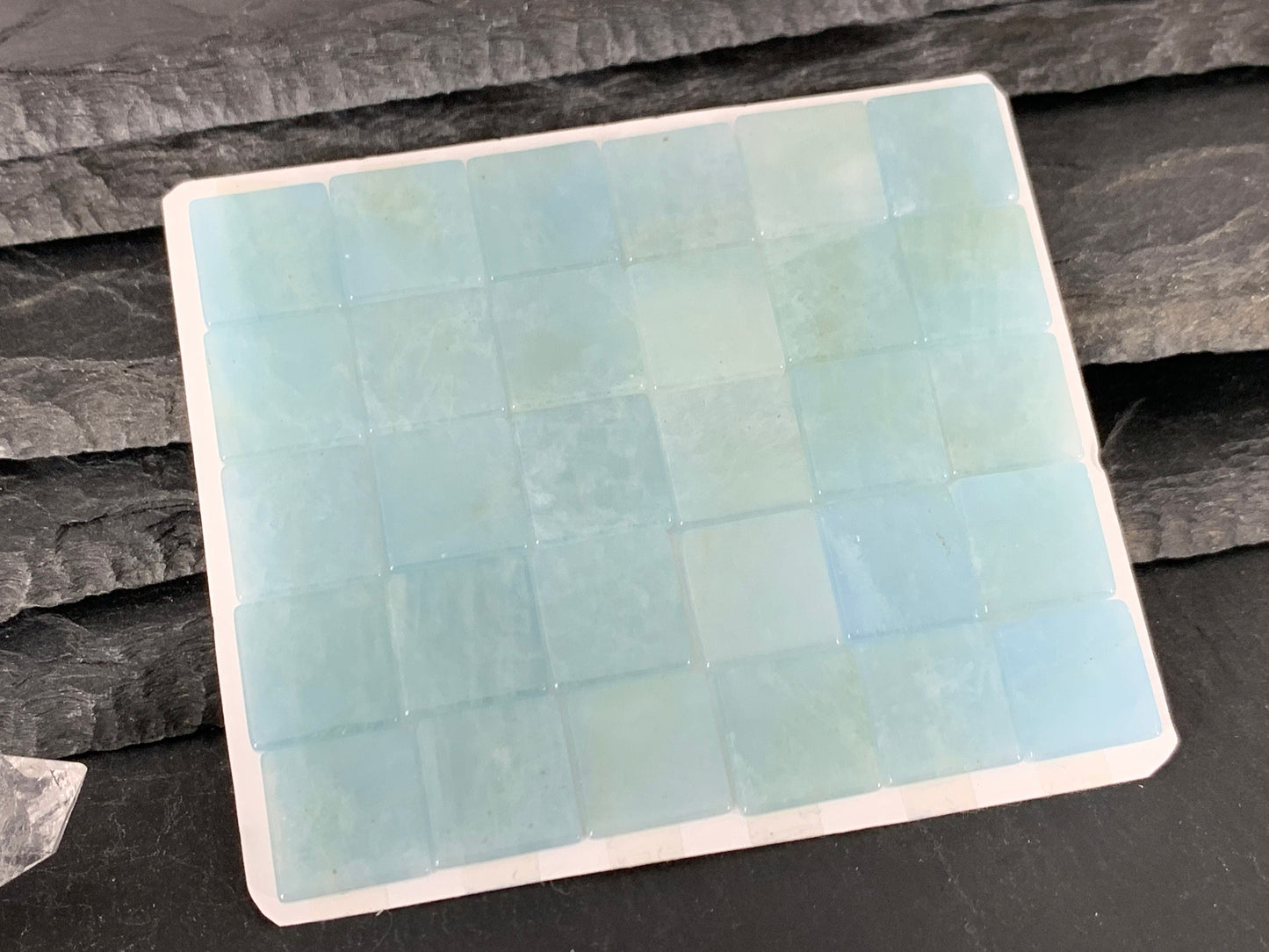 Flat Aquamarine square 12mm cabochon - Calibrated cabochons