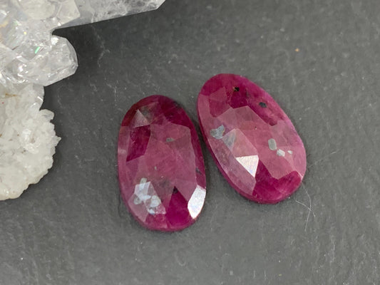 Faceted Ruby pair 8x13x3mm cabochon