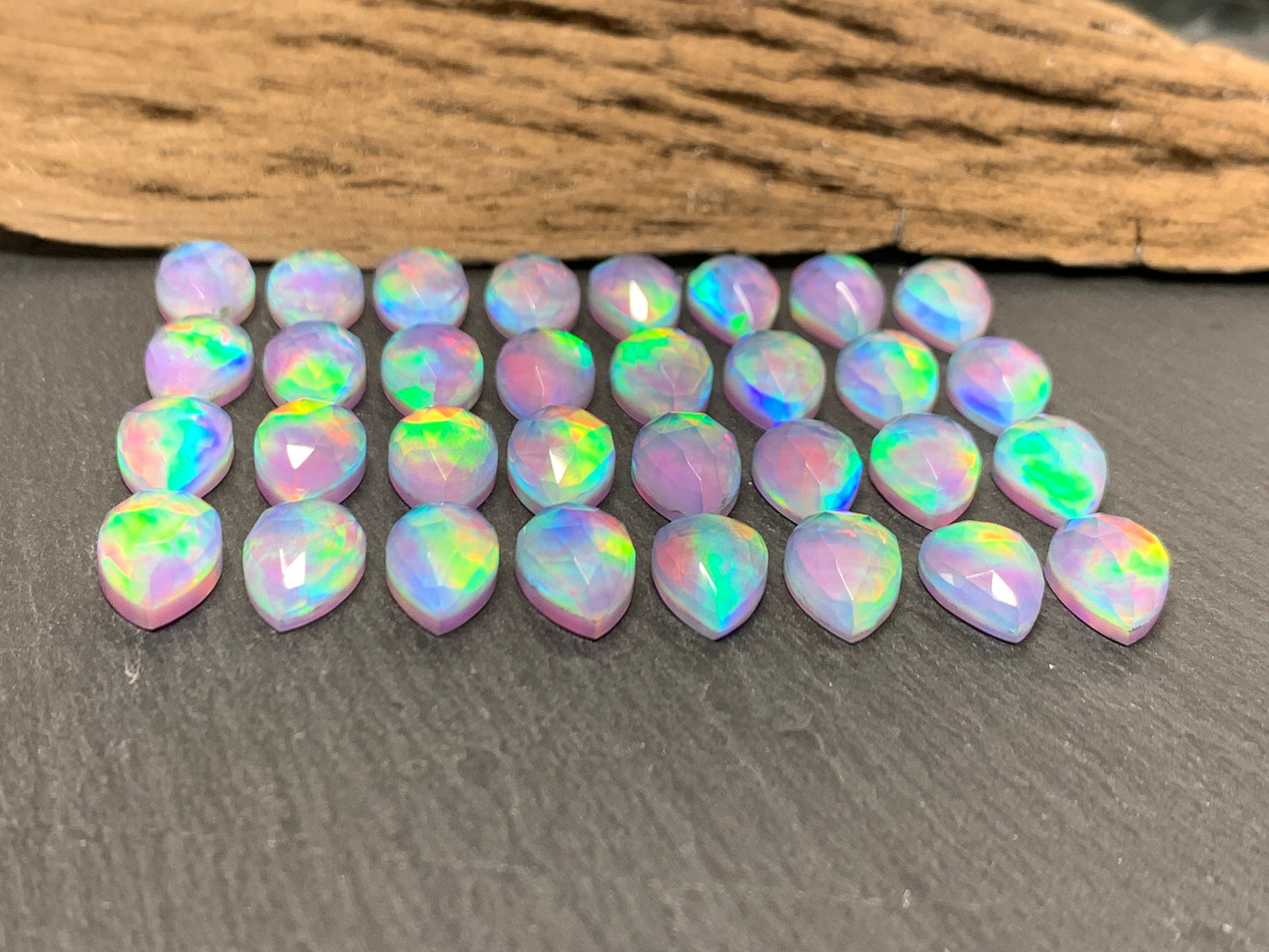 Faceted Aurora Opal pear 8x12mm cabochon - Doublet cabochons/ Select your cabochon