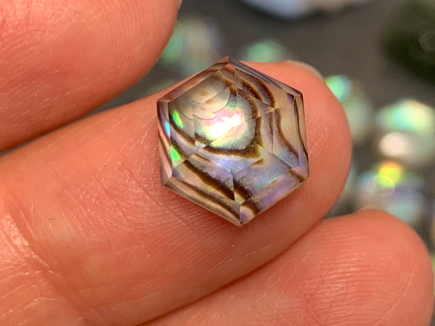 Faceted Abalone Crystal hexagon 10mm doublet cabochon
