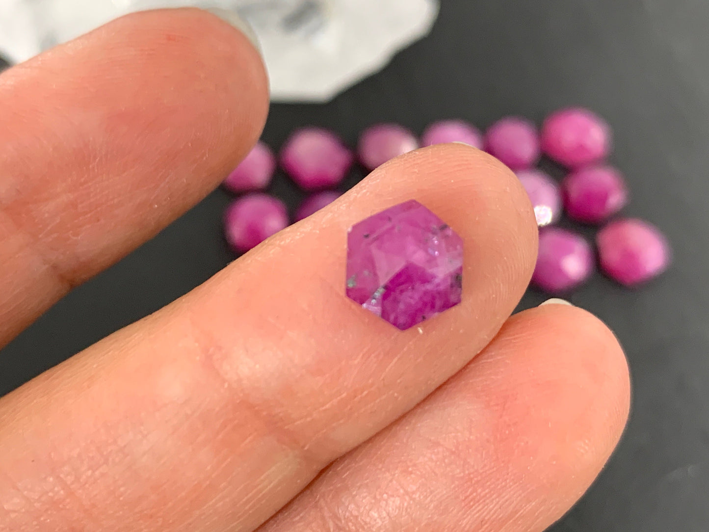 Faceted Pink Sapphire hexagon 7mm cabochon