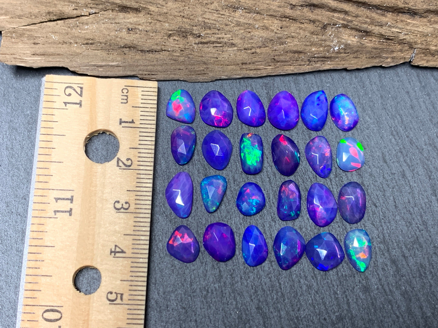 Faceted Purple Ethiopian Opal 7-10mm long cabochon