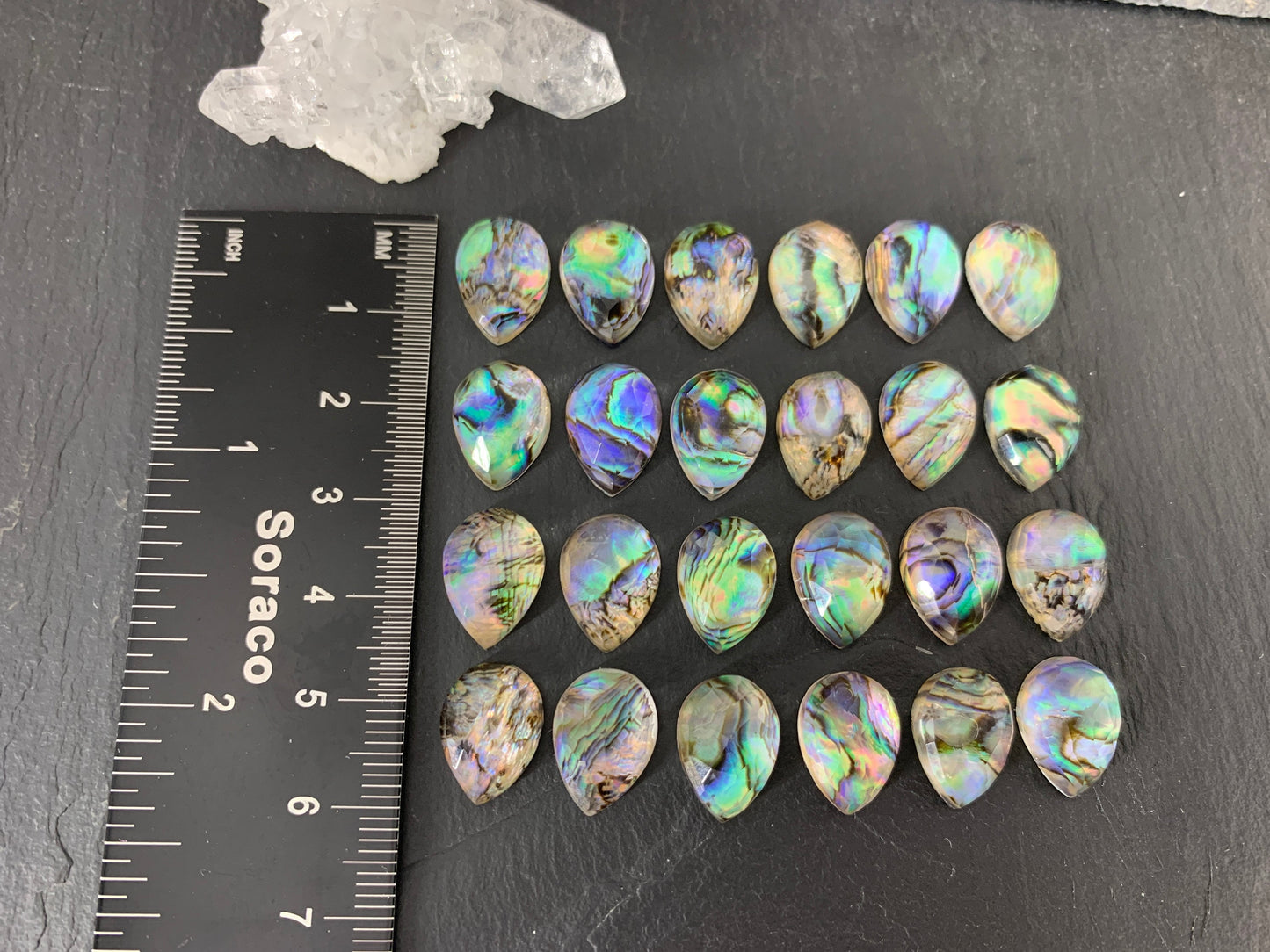 Rose Cut Abalone Crystal Doublet Pear 10x14mm Cabochon