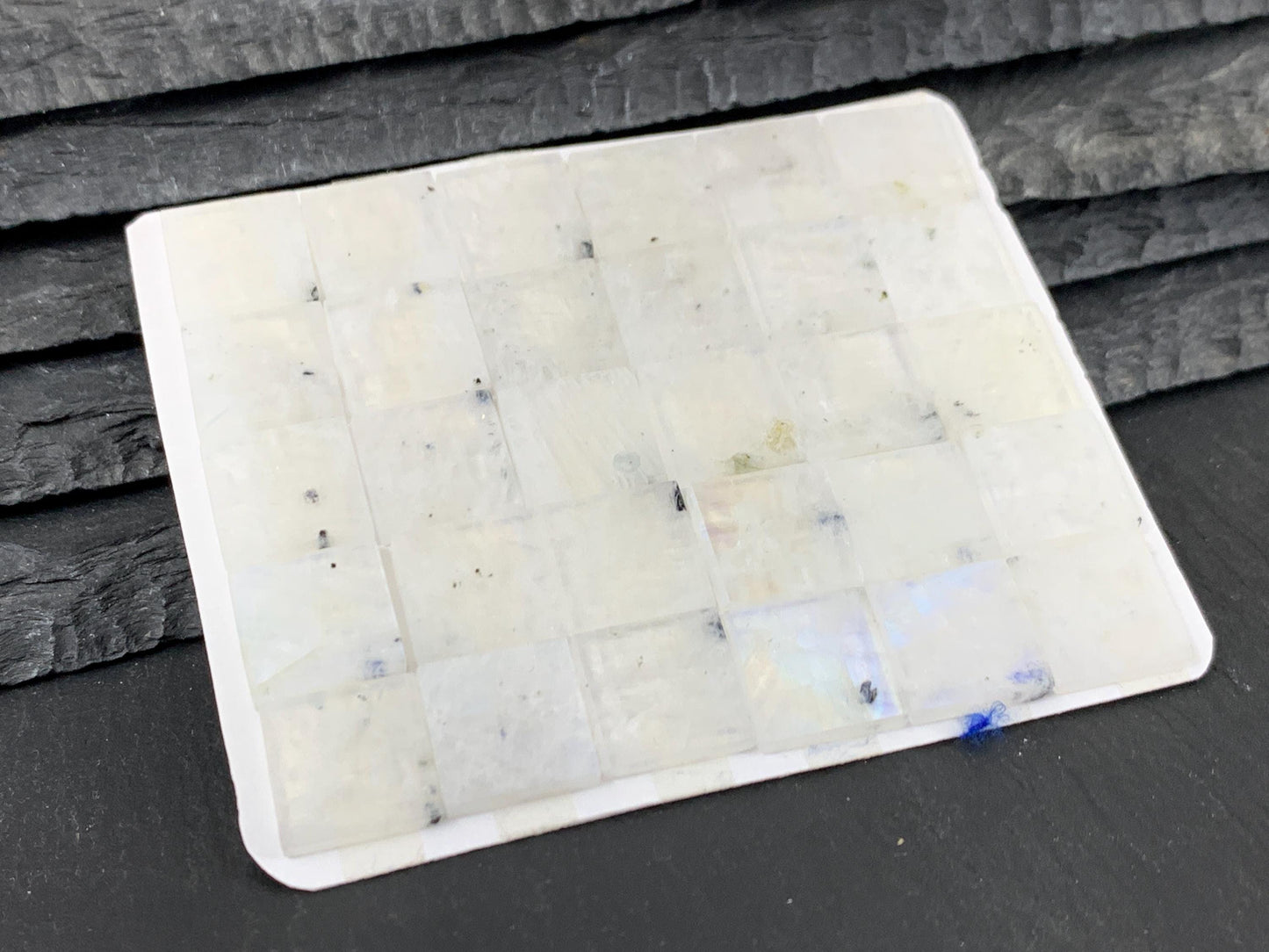 Flat Rainbow Moonstone square 12x12mm cabochon - Calibrated cabochons