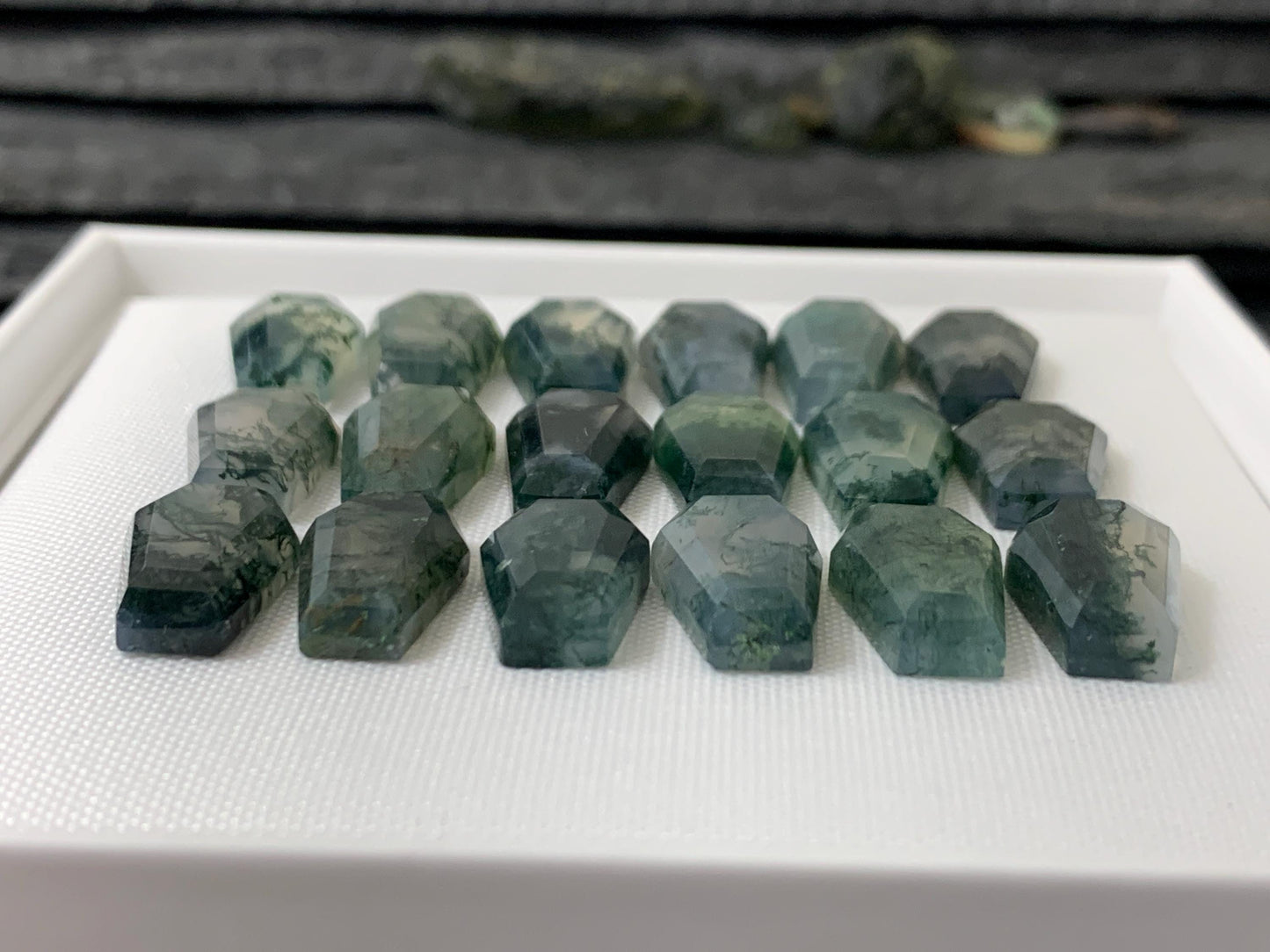 Faceted Moss Agate coffin 10x16mm cabochon