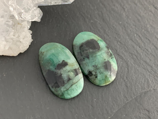 Faceted Emerald Pair 10x17x3mm cabochon