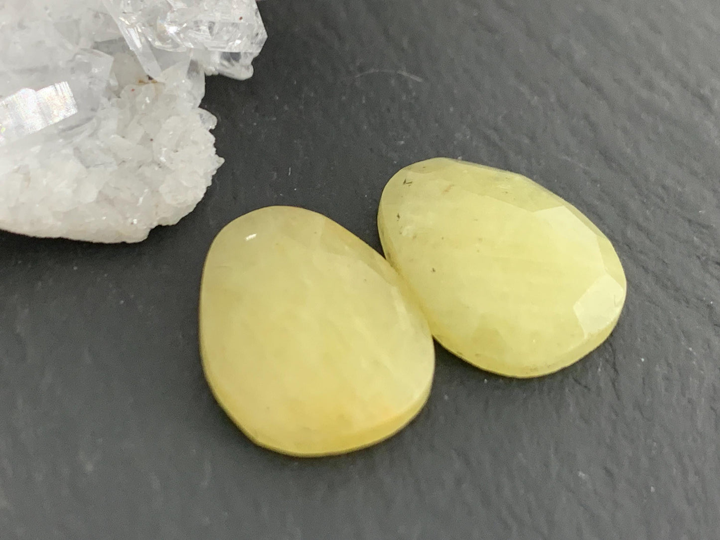 Faceted Yellow Sapphire pair 11x14x3.5mm cabochon
