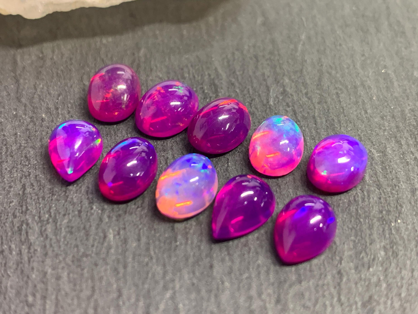 Ethiopian Opal oval, pear 8-9mm long cabochon - Natural Opal smoked to purple color