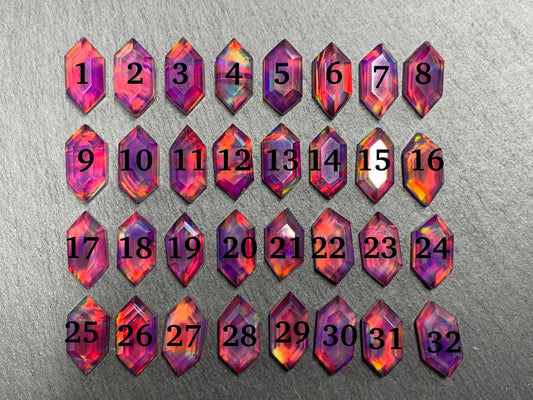 Faceted Aurora Opal long hexagon 8x16mm cabochon - Doublet cabochon