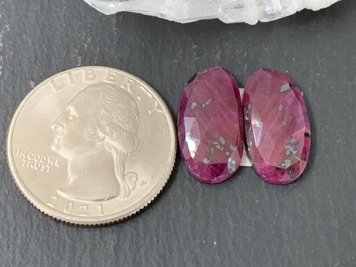 Faceted Ruby pair 9x17x3mm cabochon.