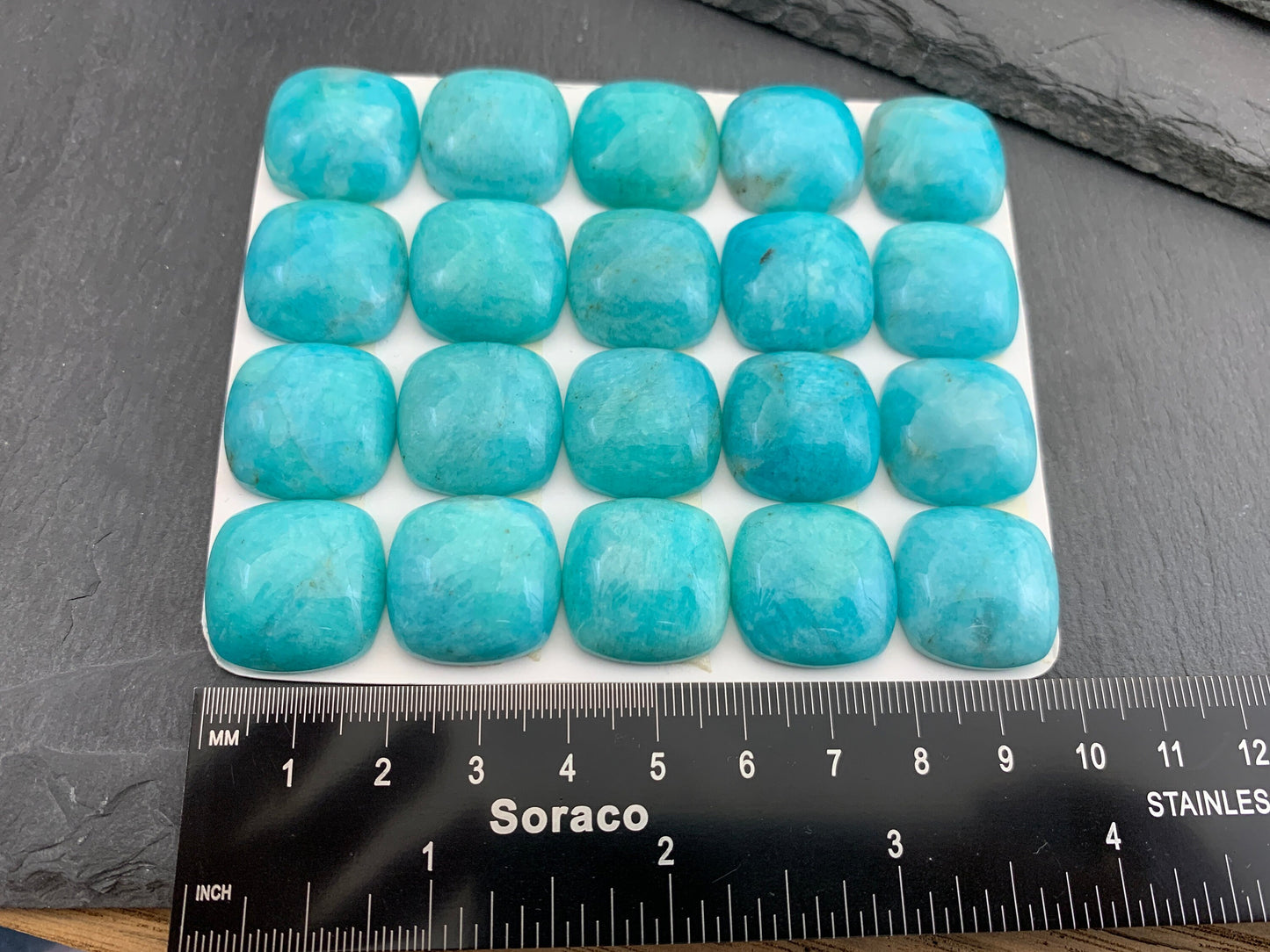 Amazonite square cushion 20mm cabochon - Calibrated cabochons