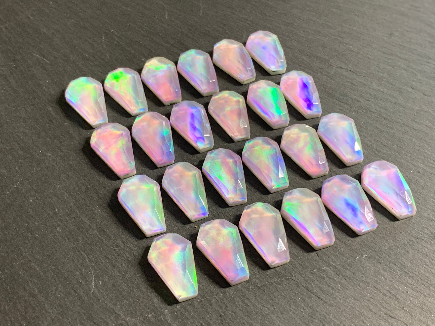Faceted Aurora Opal coffin 10x16mm cabochon - Doublet cabochons
