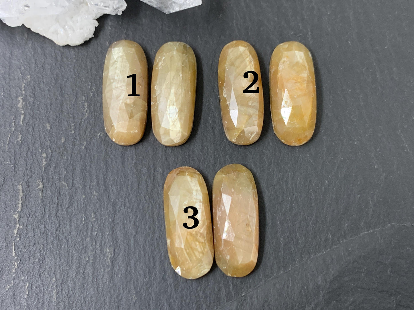 Discounted faceted Yellow Sapphire oval 8x20mm cabochon - Pair of cabochons