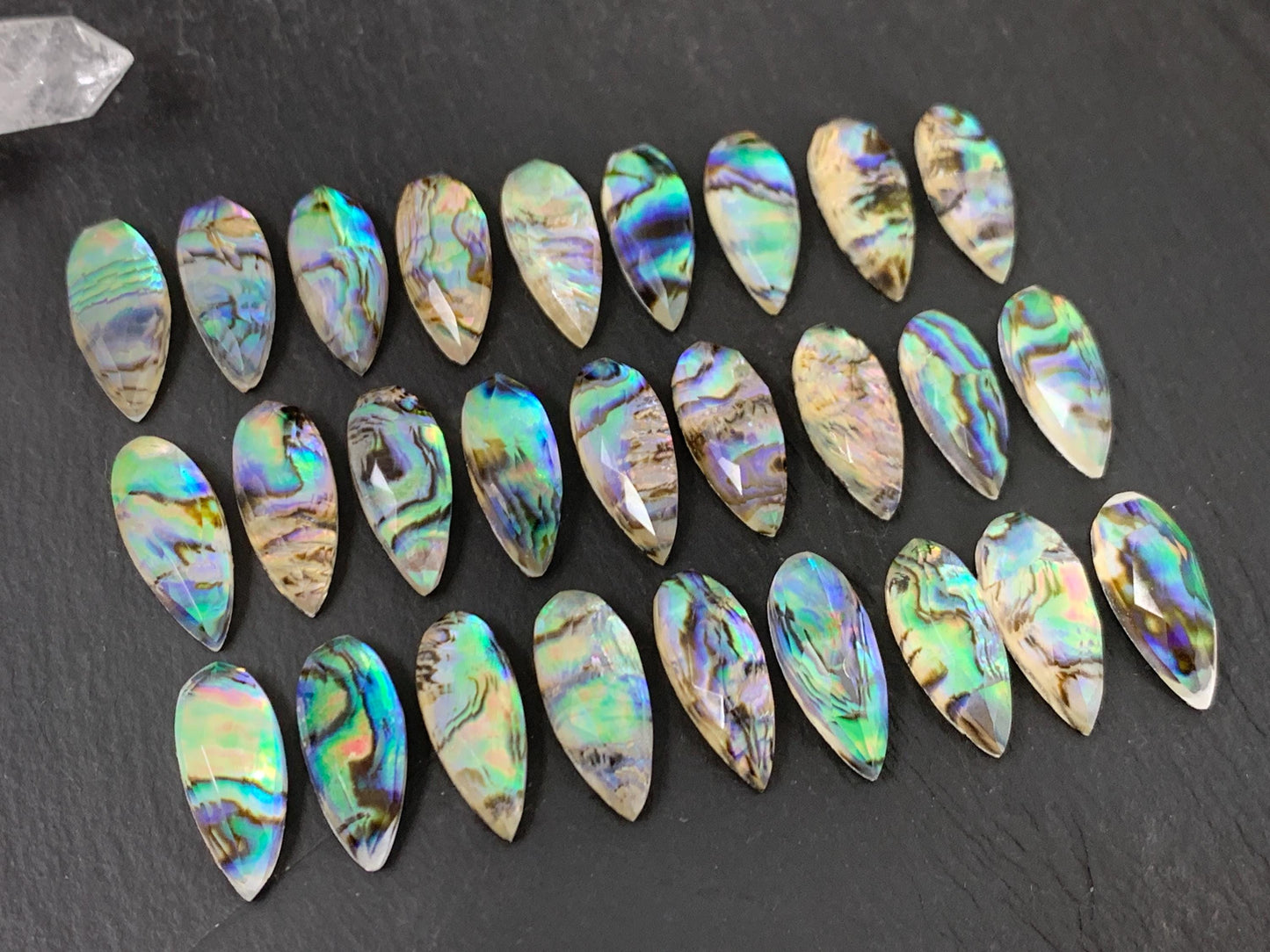 Faceted Abalone pear 8x20mm doublet cabochon