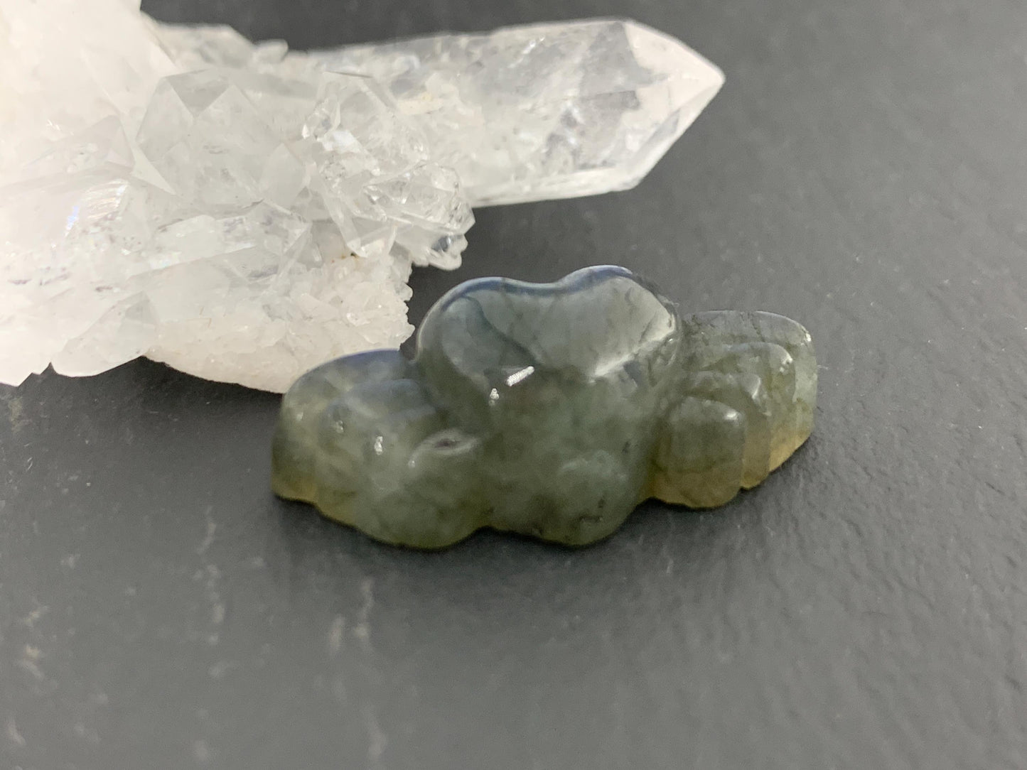 Labradorite Heart with Wings 25x11mm. Hand Carved Gemstone