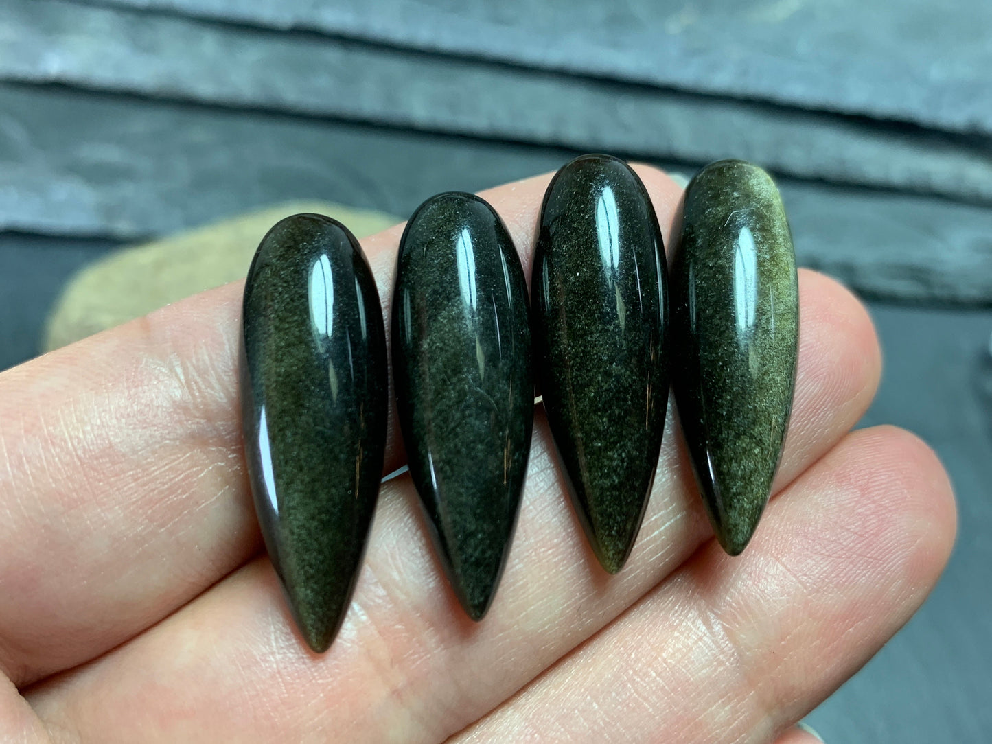 Gold Obsidian pear 10x30mm cabochon - Calibrated cabochons