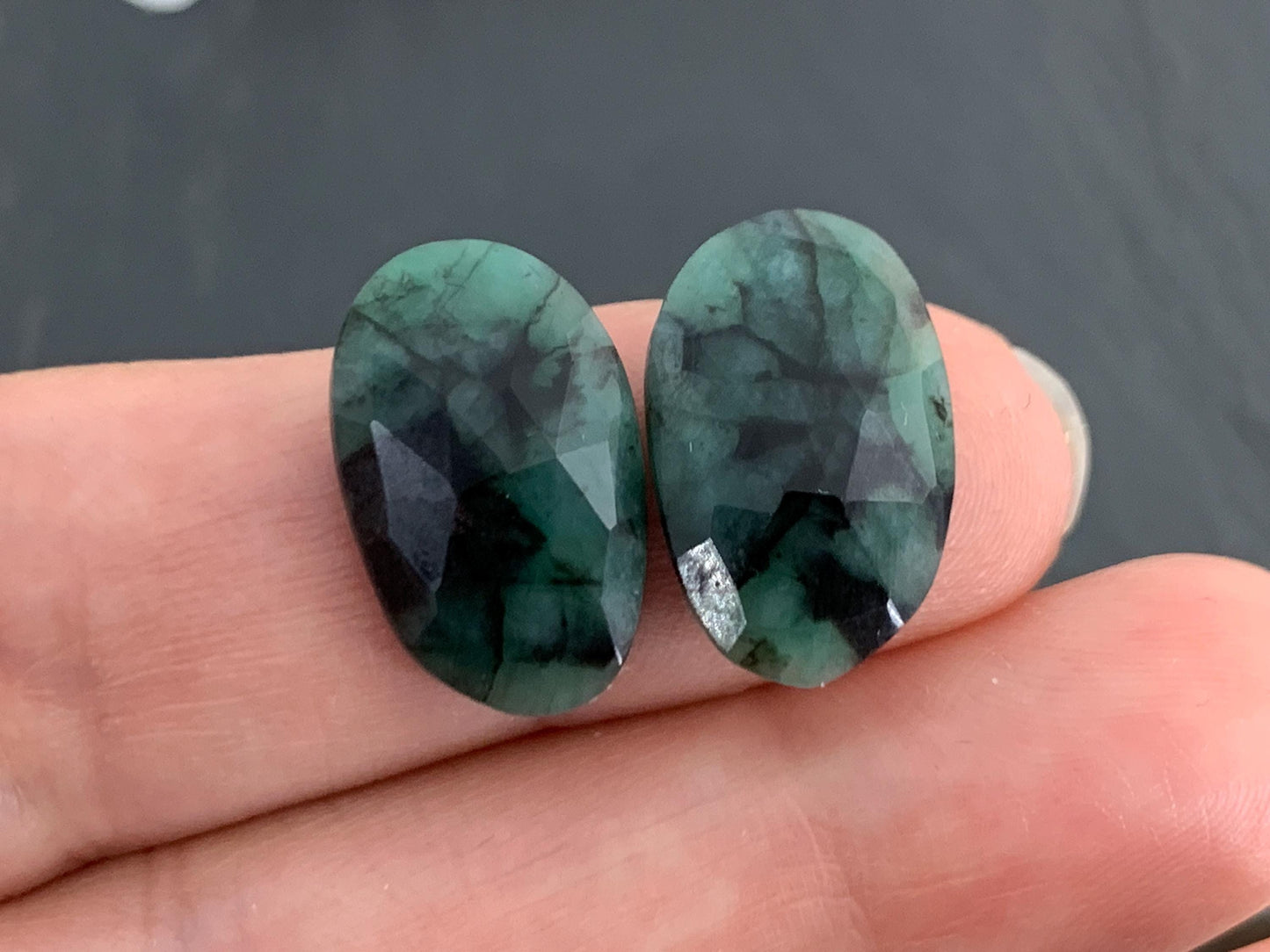 Faceted Emerald Pair 11x17x3mm cabochon