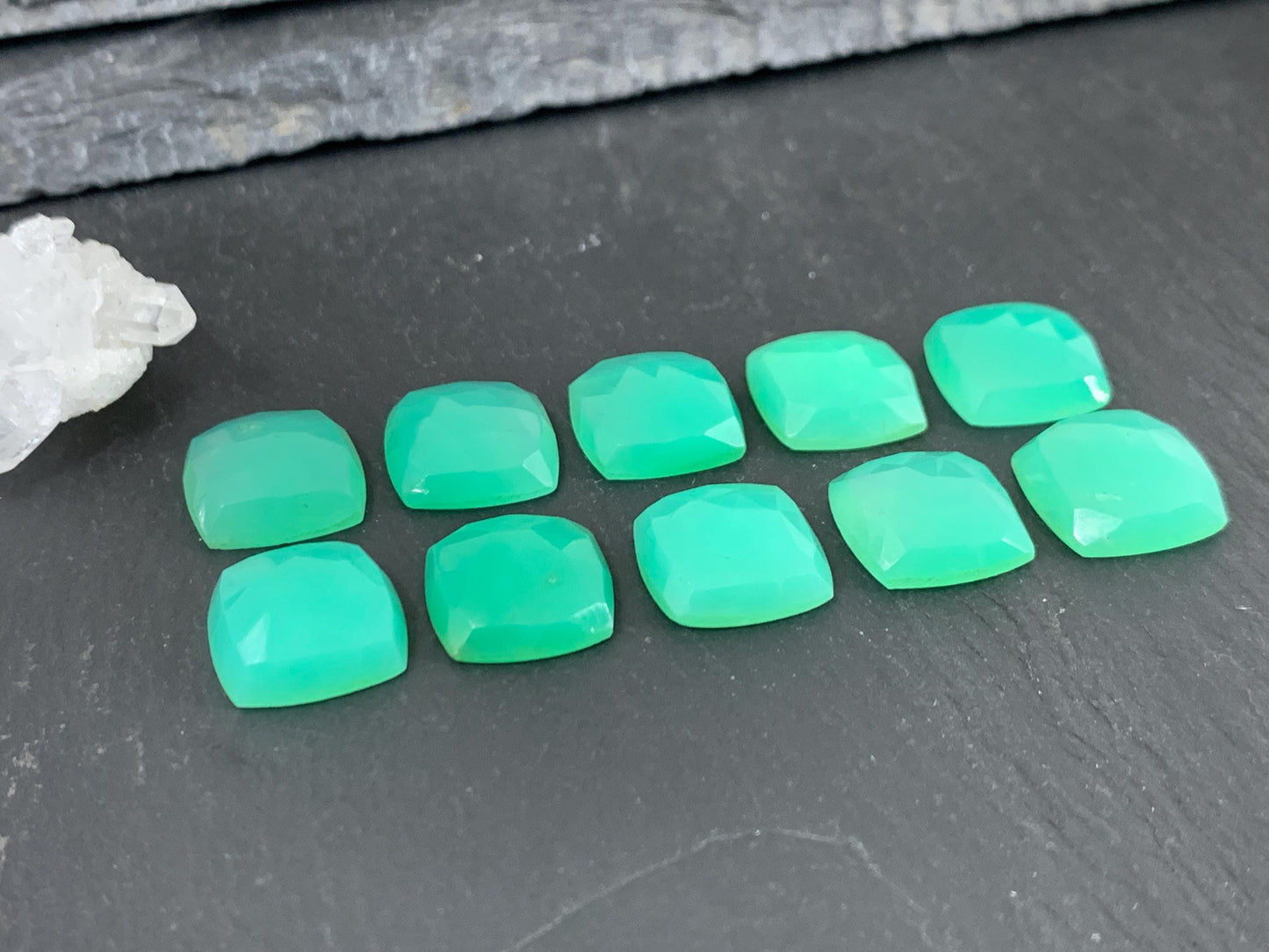 Faceted Chrysoprase Cabochon - 12mm Square Green Gemstone for Jewelry Making