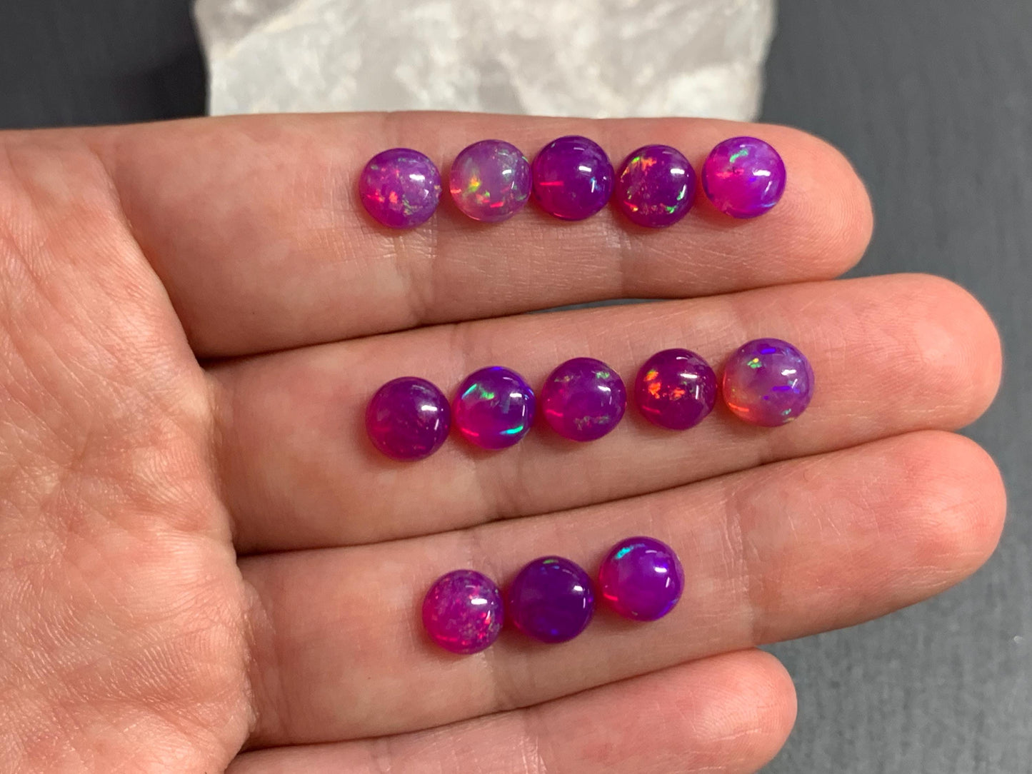 Ethiopian Opal round 7mm cabochon - Natural Opal smoked to purple color
