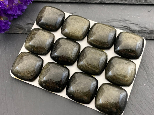 Gold Obsidian Square 20mm cabochon - Calibrated cabochons