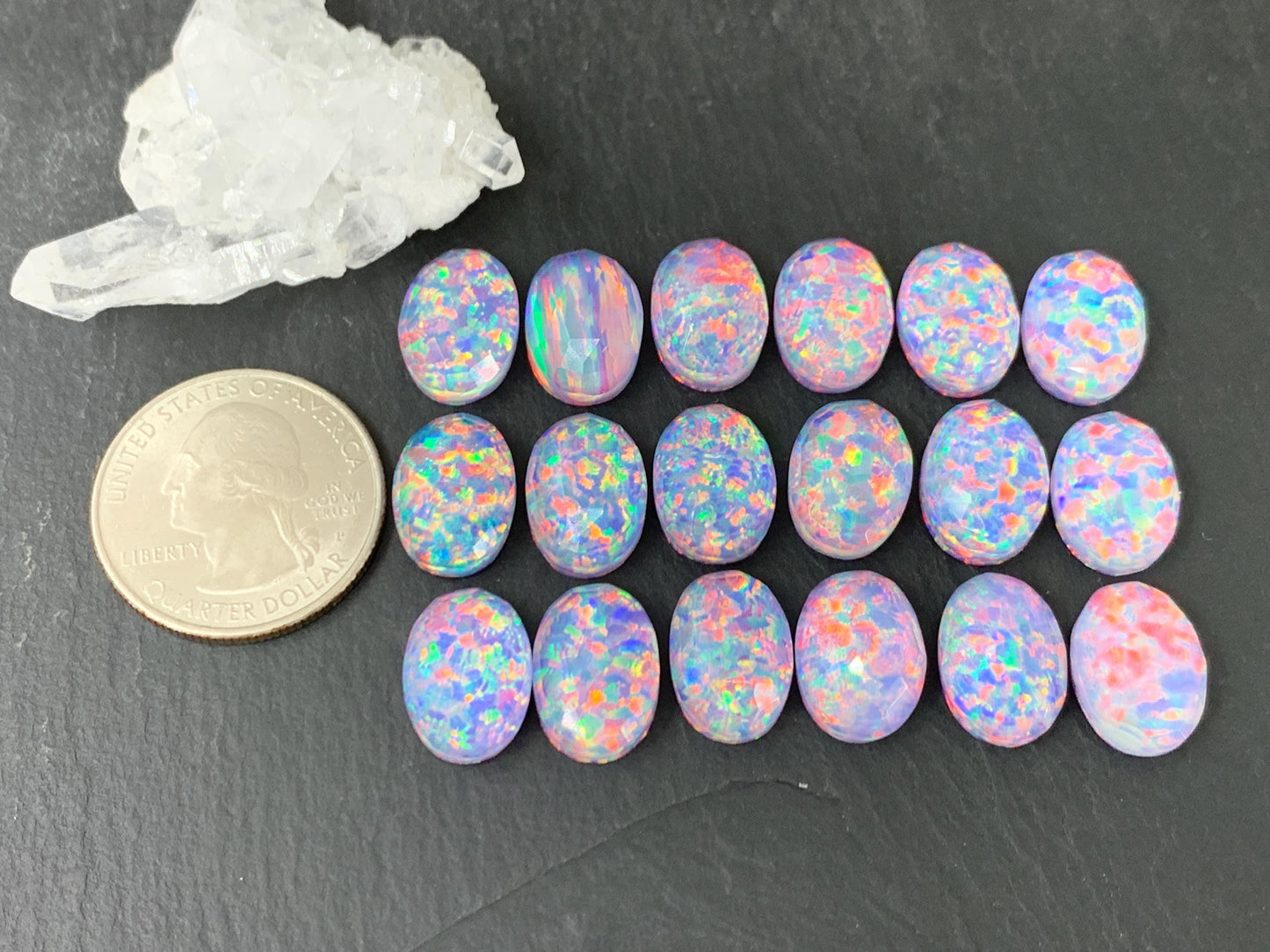 Faceted Aurora Opal oval 10x14mm cabochons - Doublet cabochons