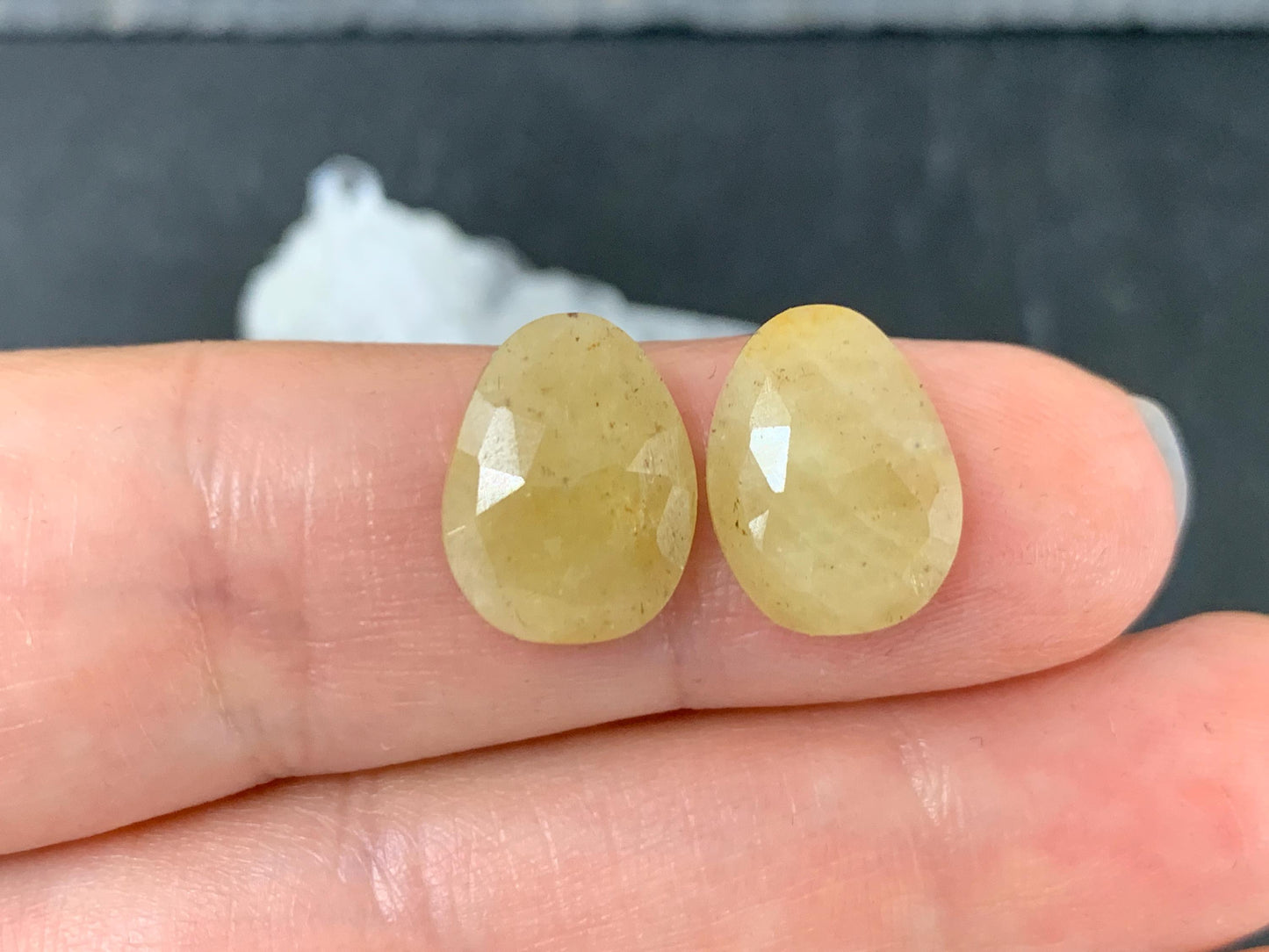 Faceted Yellow Sapphire pair 10x13x25mm cabochon