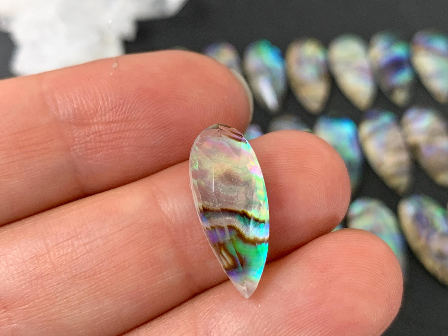 Faceted Abalone pear 8x20mm doublet cabochon