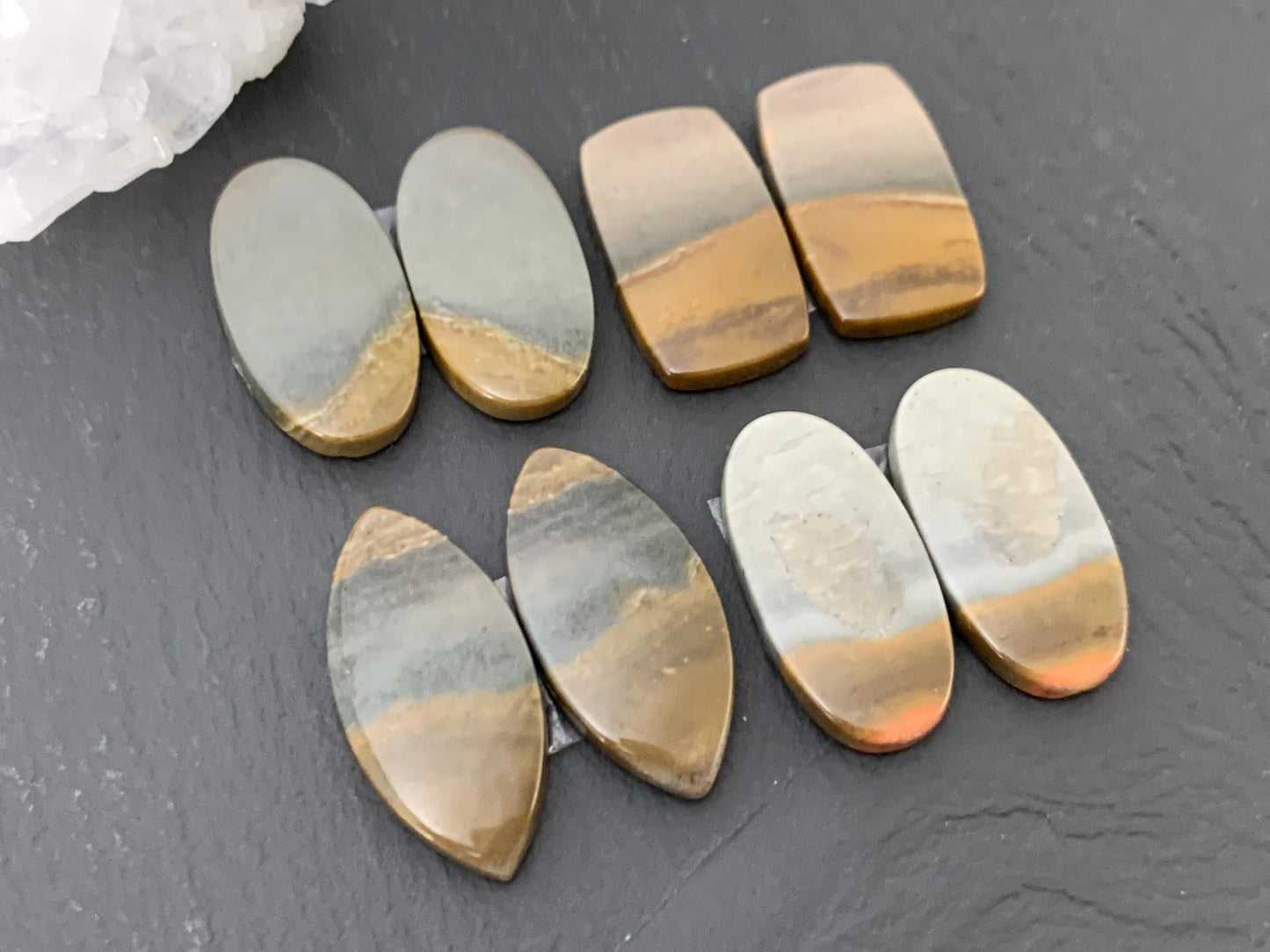 Polychrome Jasper cabochon pair