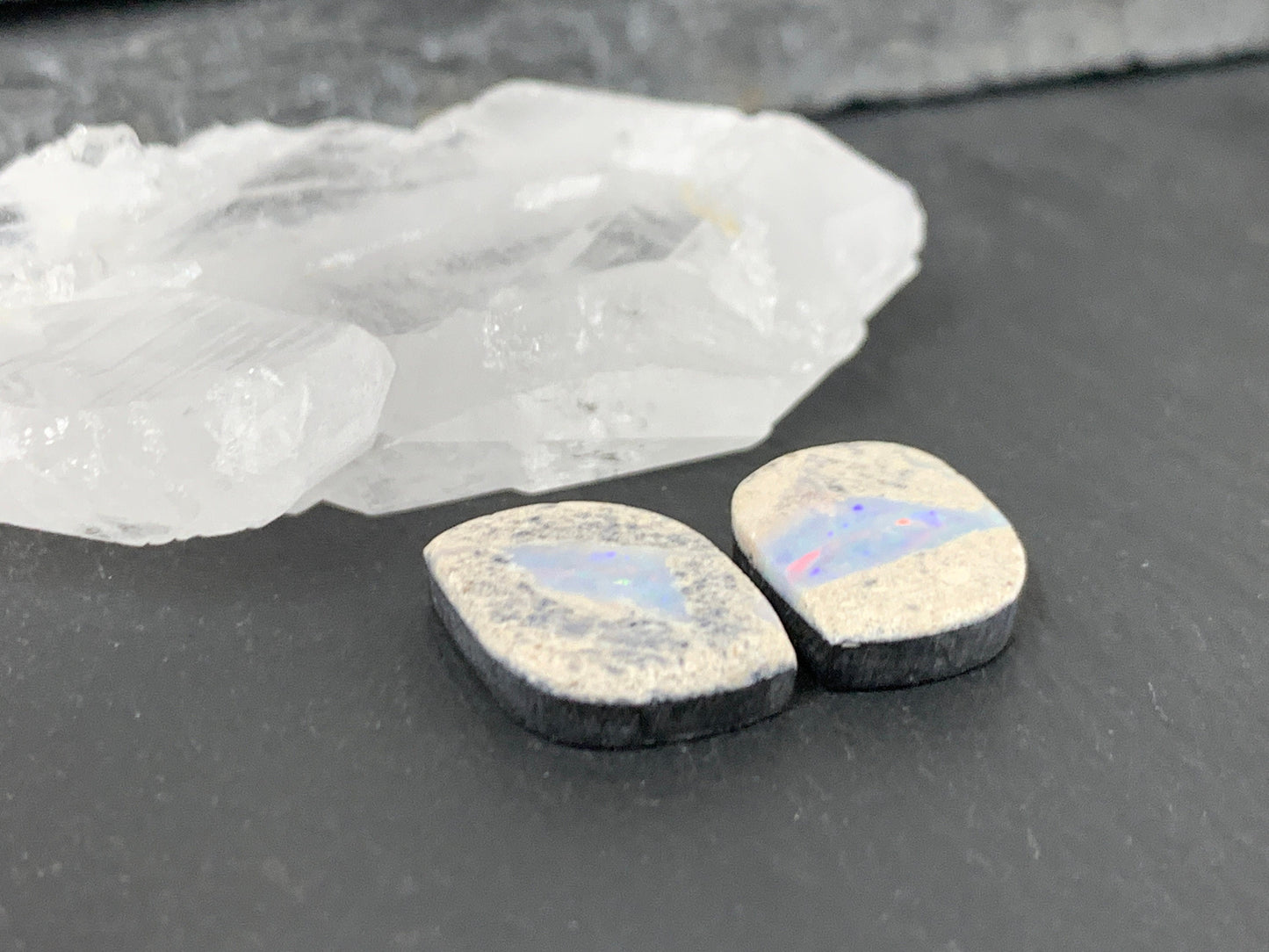 Australian Opal doublet 14x17x3.5mm pair of cabochons