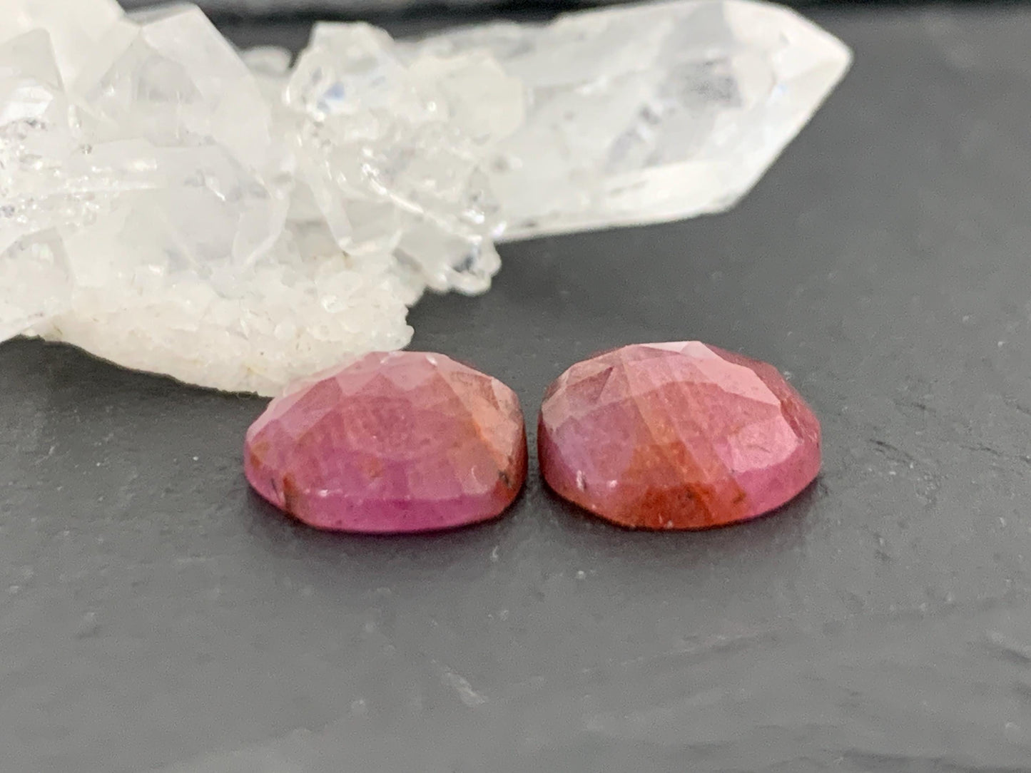 Faceted Ruby pair 9x11.5x4mm cabochon
