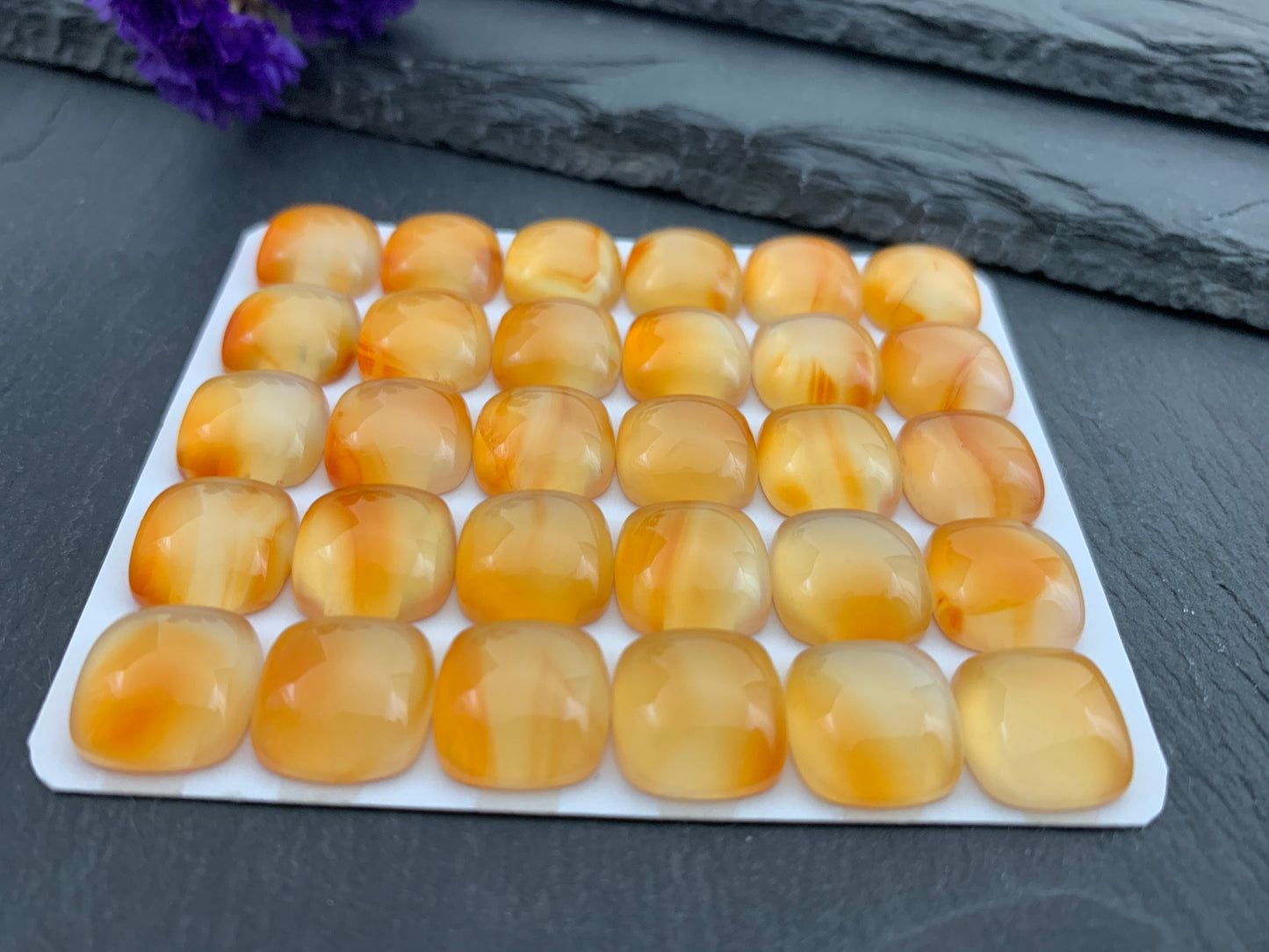 Carnelian square cushion 12mm cabochon - Calibrated cabochons