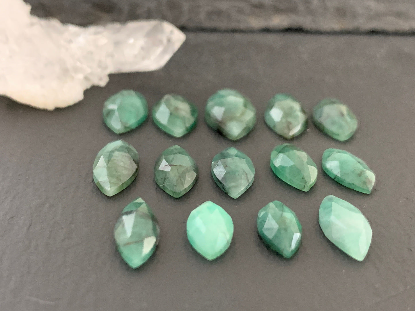 Faceted Emerald marquise 11-17mm long cabochon