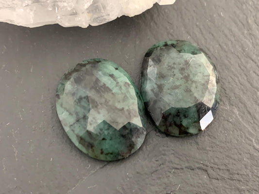 Faceted Emerald Pair 15x20x4.5mm cabochon