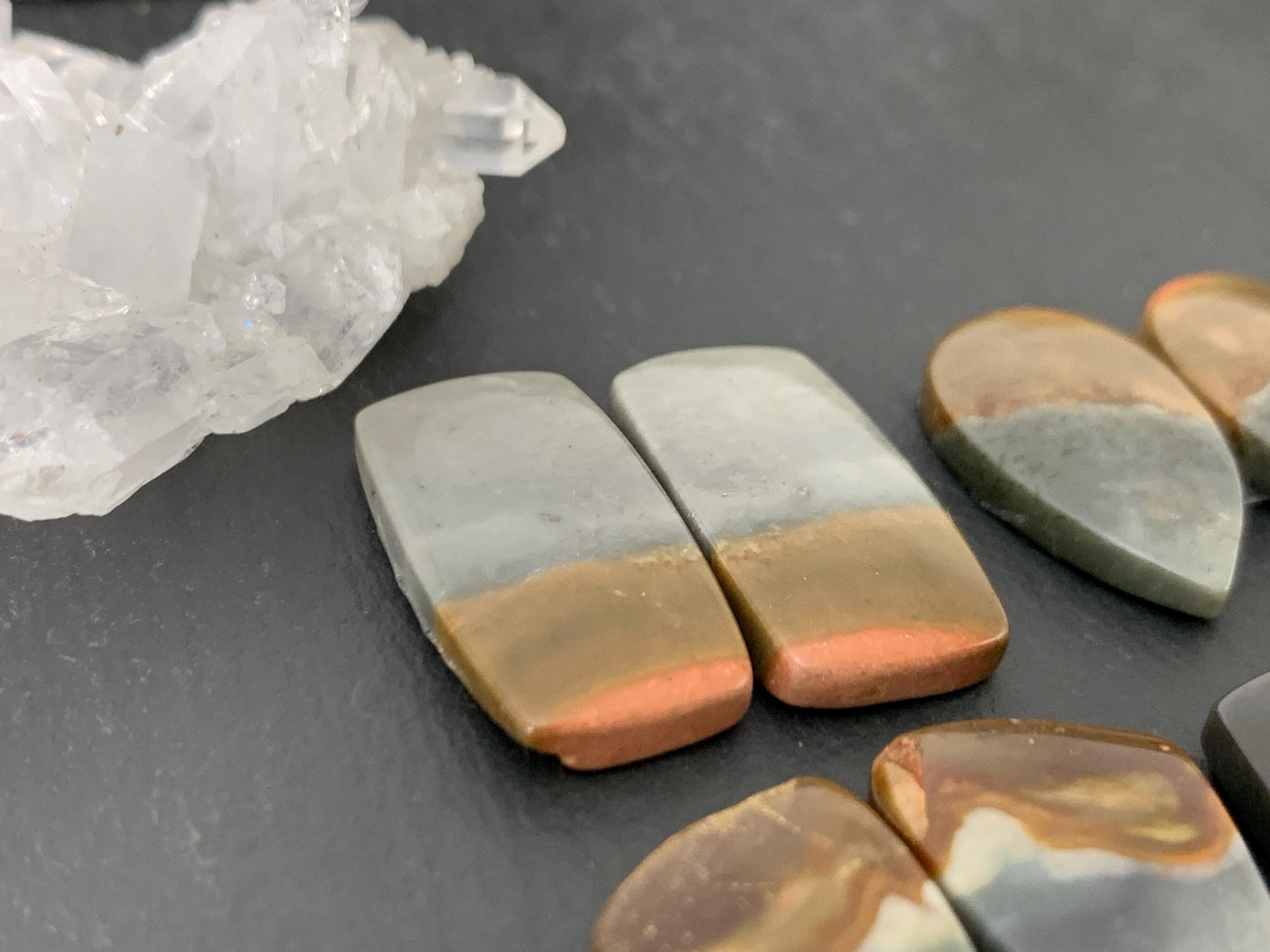 Polychrome Jasper cabochon pair