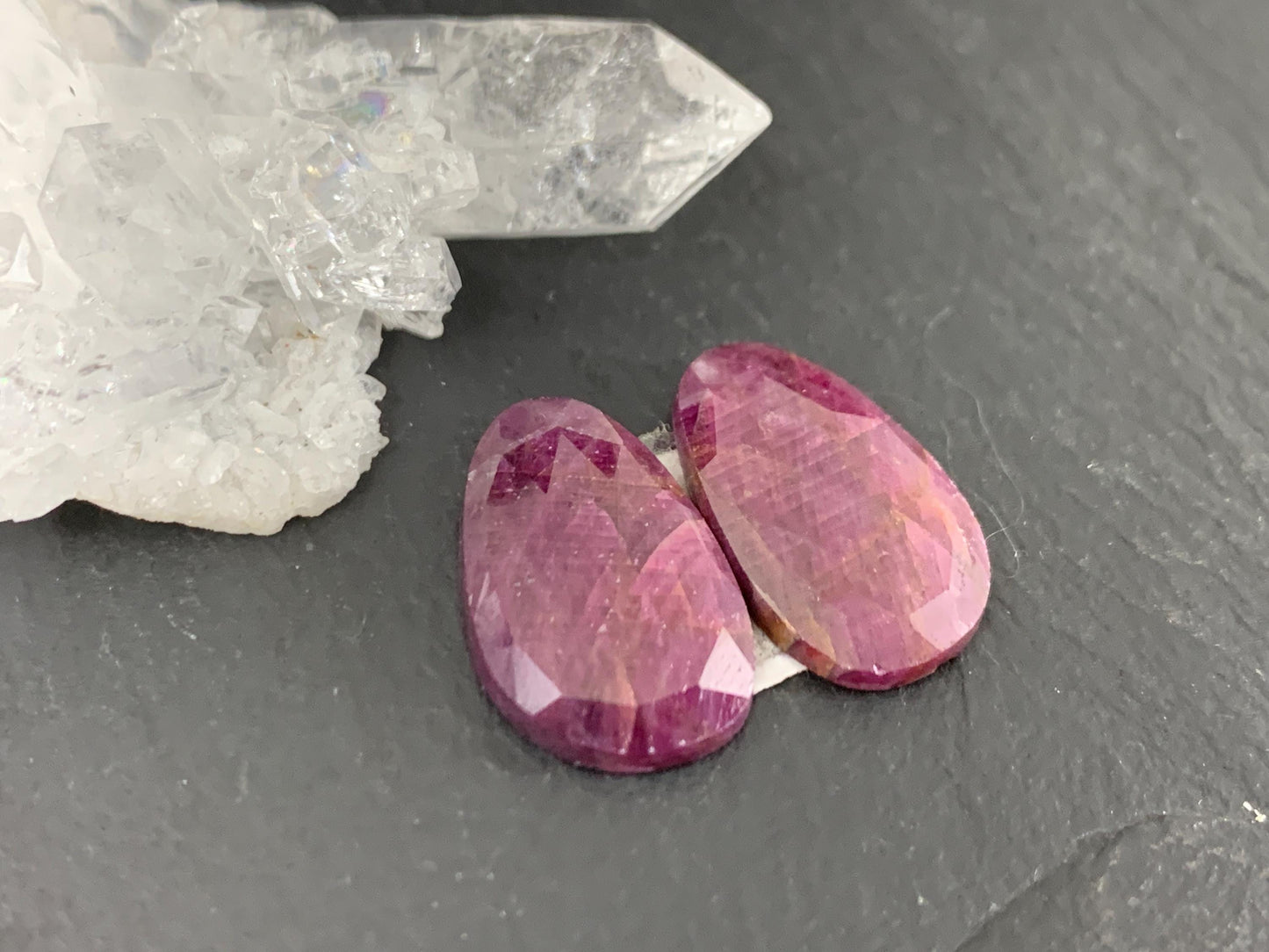 Faceted Ruby pair 11x18x3mm cabochon