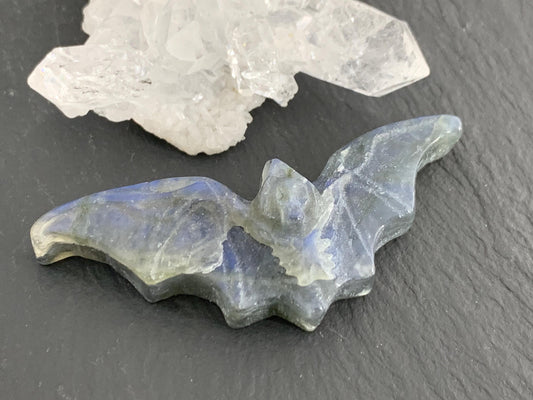 Discounted Labradorite skeleton bat 19x48mm cabochon carving