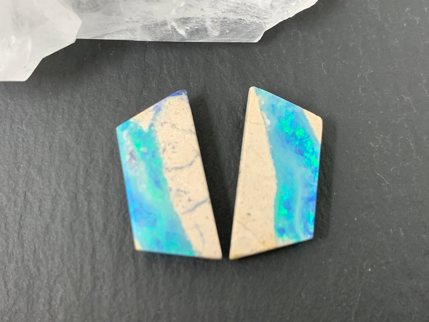 Australian Opal doublet 8x18x4mm pair of cabochons