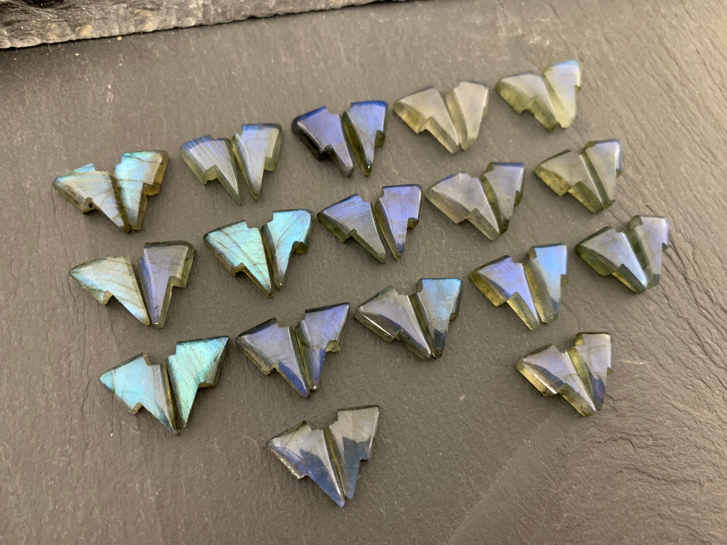 Labradorite lightning bolt pair 9x13mm cabochon