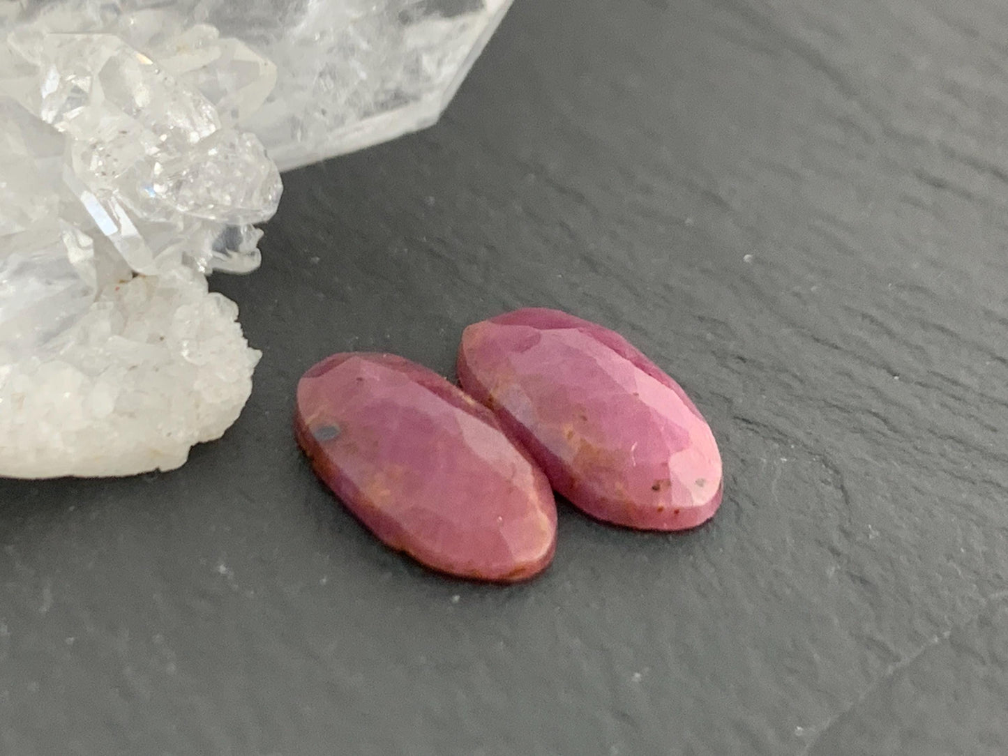 Faceted Ruby pair 7x14x3mm cabochon