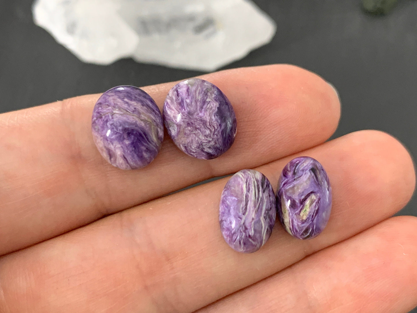 Charoite pair - oval cabochon - Cabochons