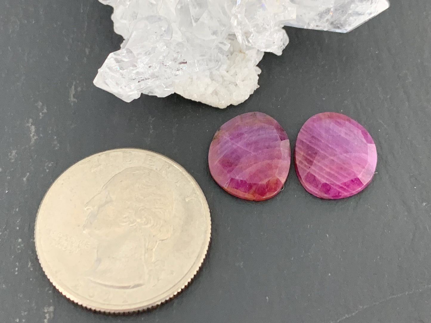 Faceted Ruby pair 12x14x3mm cabochon