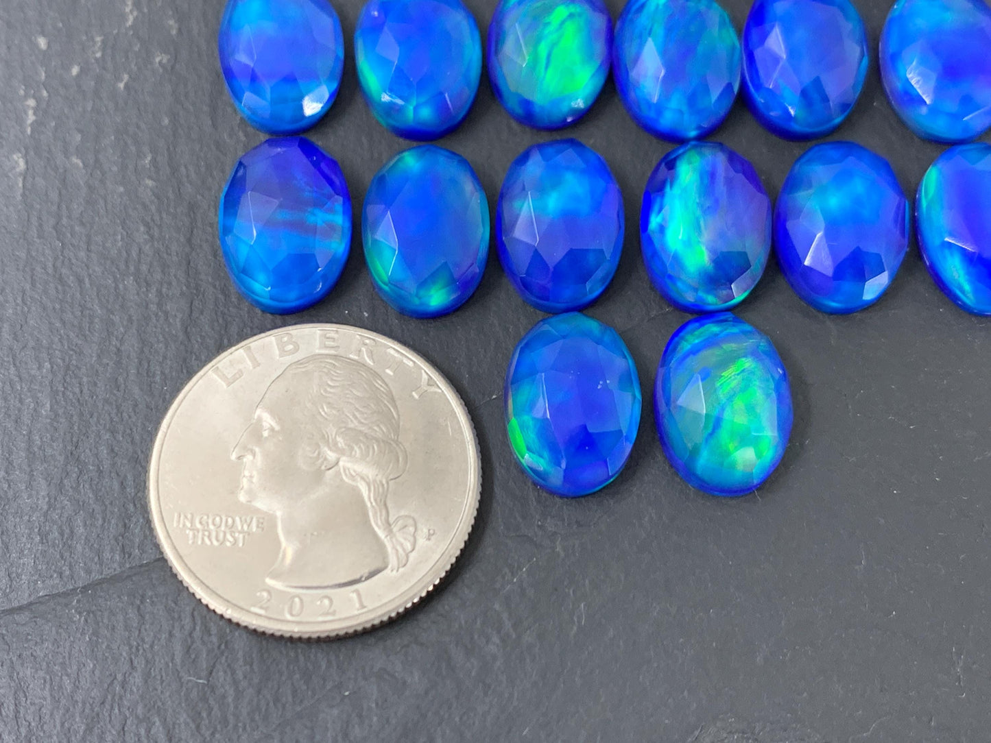 Faceted Aurora Opal oval 10x14mm cabochons - Doublet cabochons