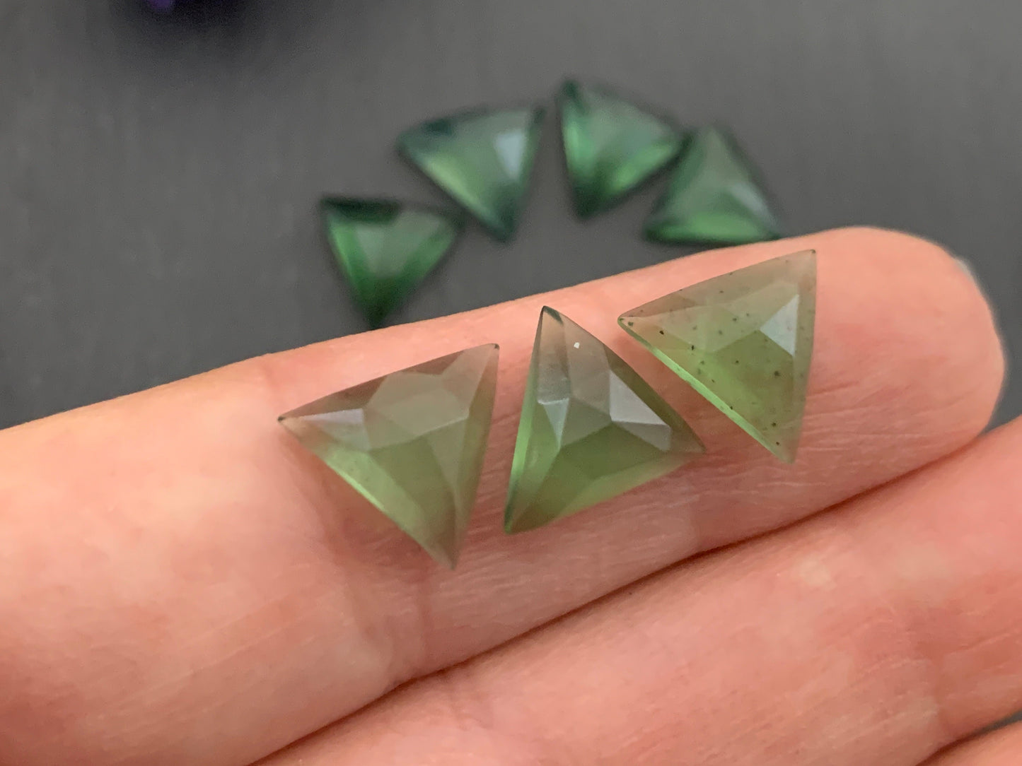 Faceted Serpentine triangle 10mm cabochon