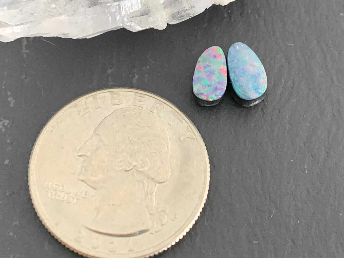 Australian Opal doublet 5x9mm pair of cabochons
